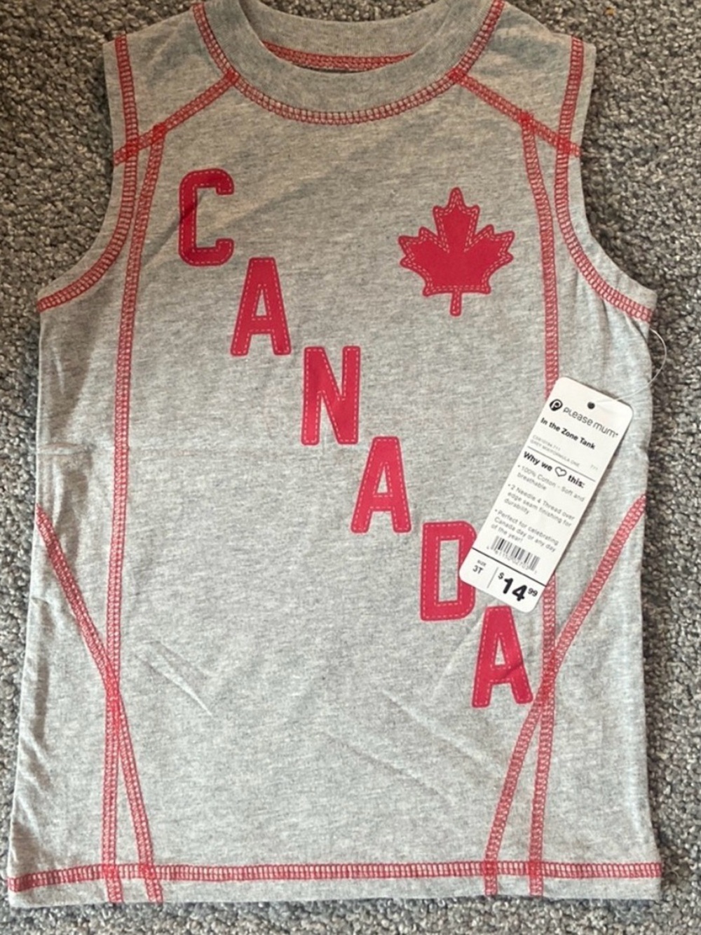 Please Mum Kids' Grey & Red Canada Tank Top